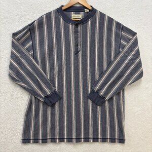 VTG St. Johns Bay Shirt Mens XL Tall Vertical Striped Henley Rugged Quality